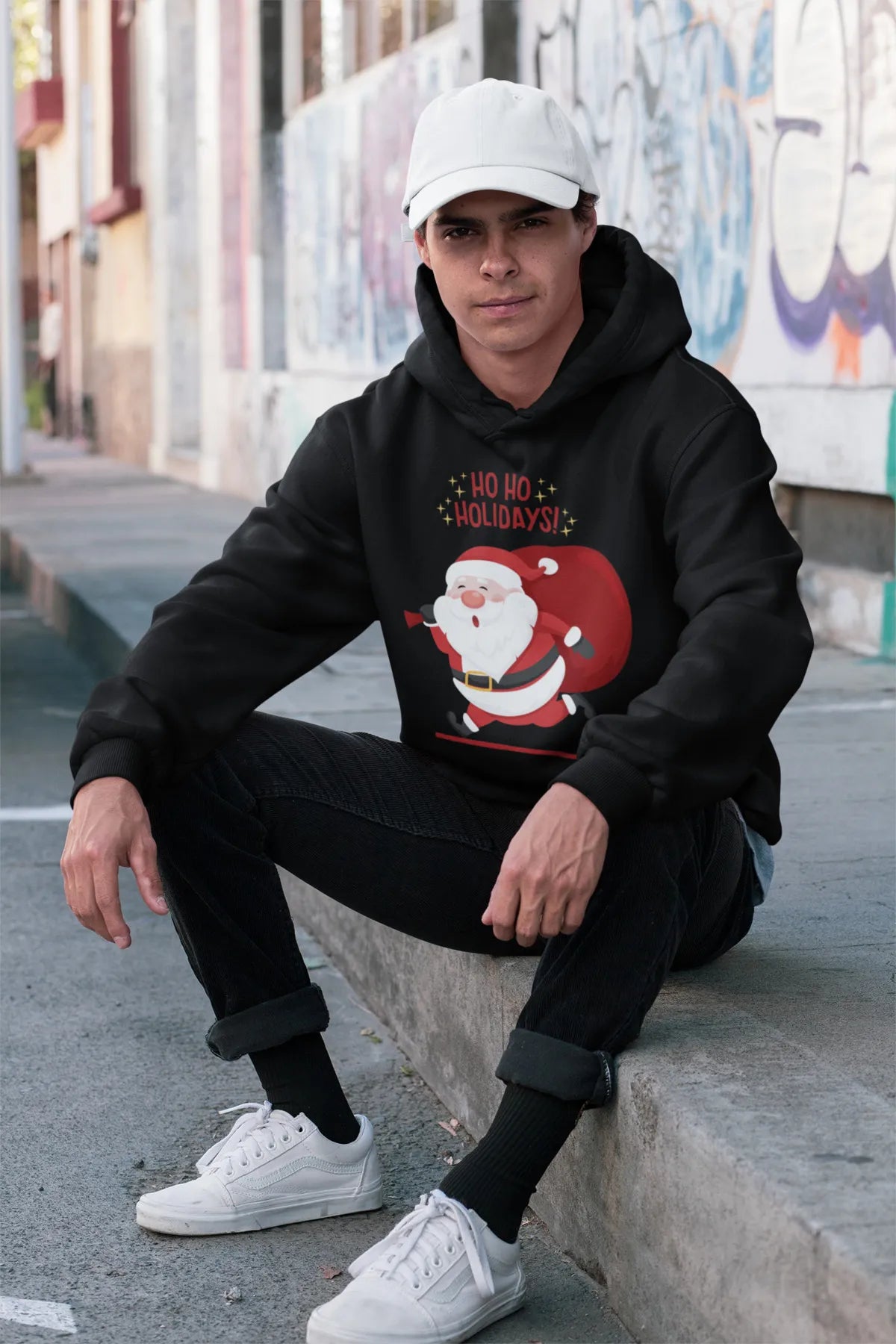 Unisex Merry Chirstmas Holidays Baskılı Oversize Kapüşonlu Sweatshirt Hoodie