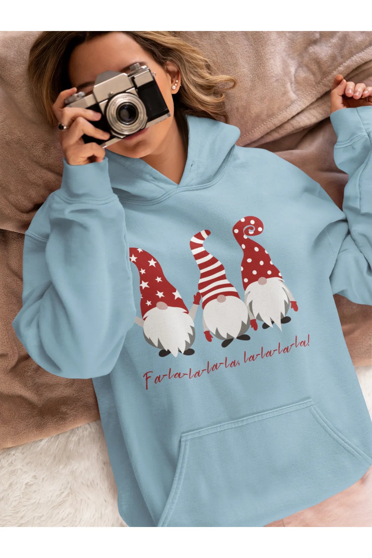 Unisex Merry Chirstmas yılbaşı Santa Baskılı Oversize Kapüşonlu Sweatshirt Hoodie