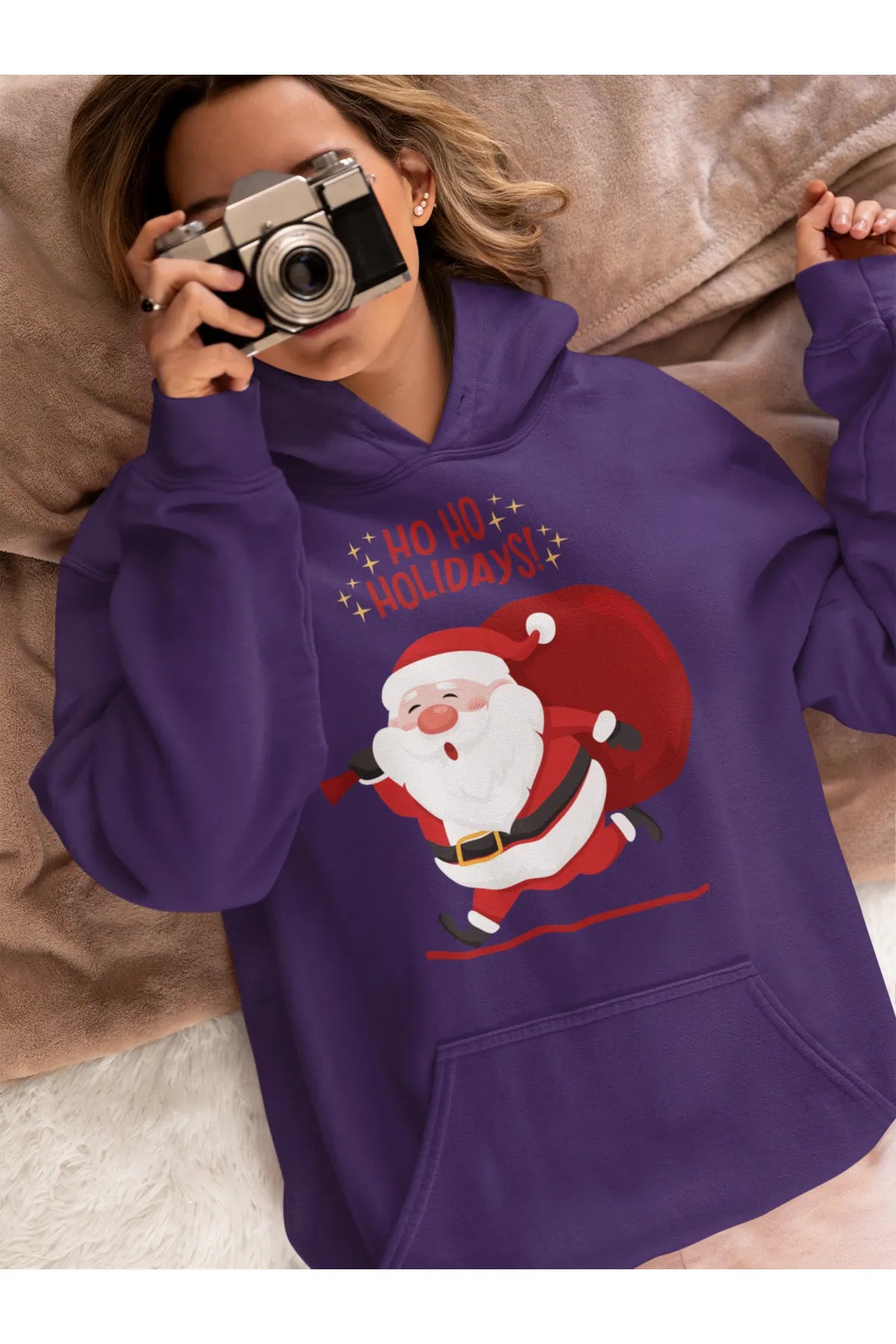 Unisex Merry Chirstmas Holidays Baskılı Oversize Kapüşonlu Sweatshirt Hoodie