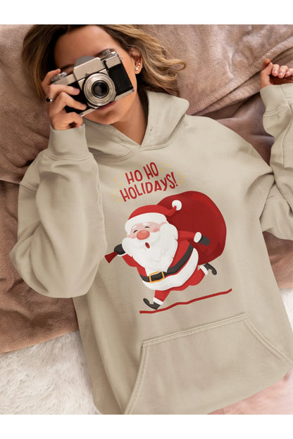 Unisex Merry Chirstmas Holidays Baskılı Oversize Kapüşonlu Sweatshirt Hoodie