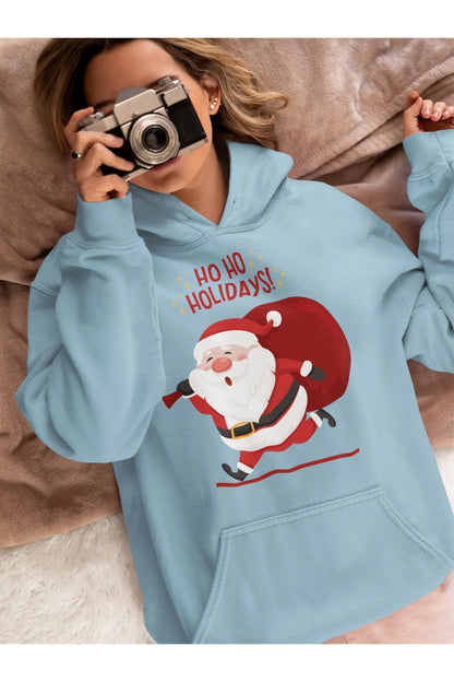 Unisex Merry Chirstmas Holidays Baskılı Oversize Kapüşonlu Sweatshirt Hoodie