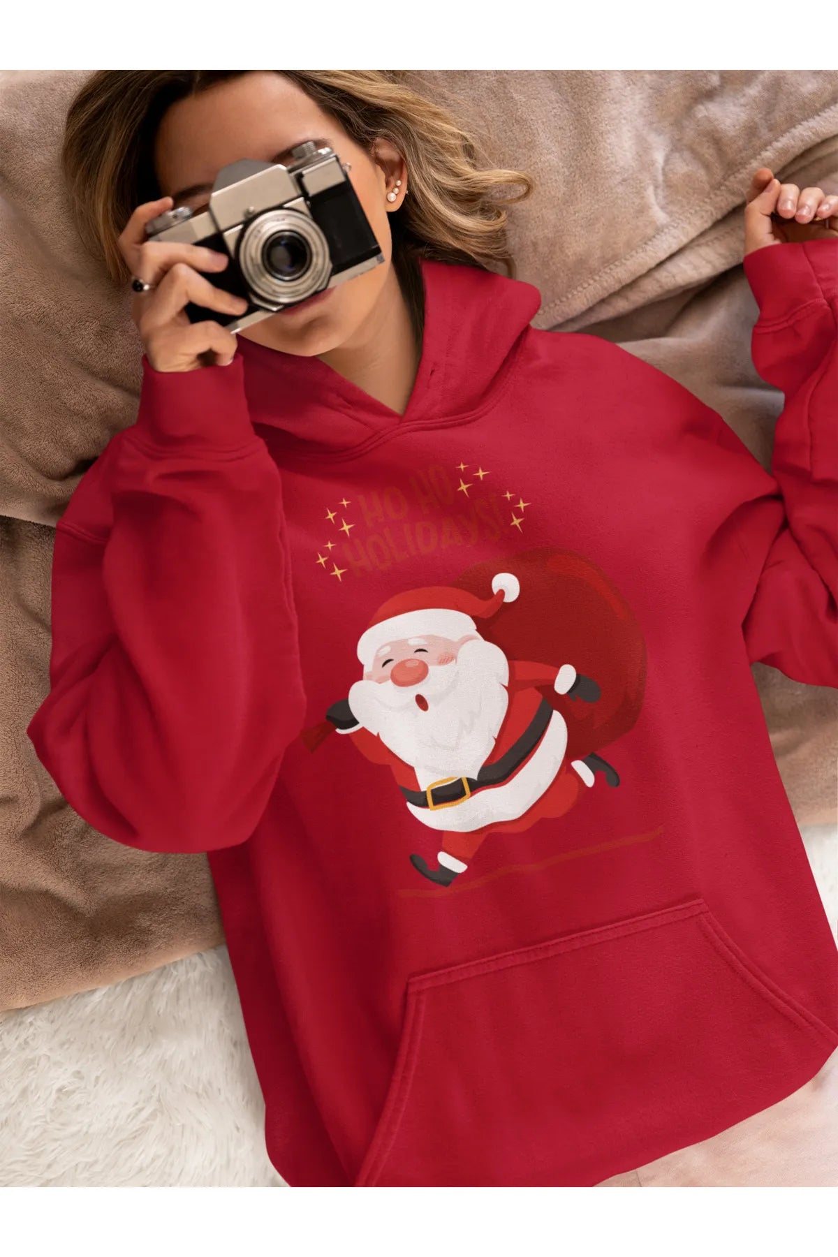 Unisex Merry Chirstmas Holidays Baskılı Oversize Kapüşonlu Sweatshirt Hoodie