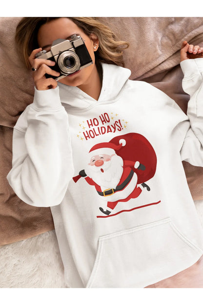 Unisex Merry Chirstmas Holidays Baskılı Oversize Kapüşonlu Sweatshirt Hoodie