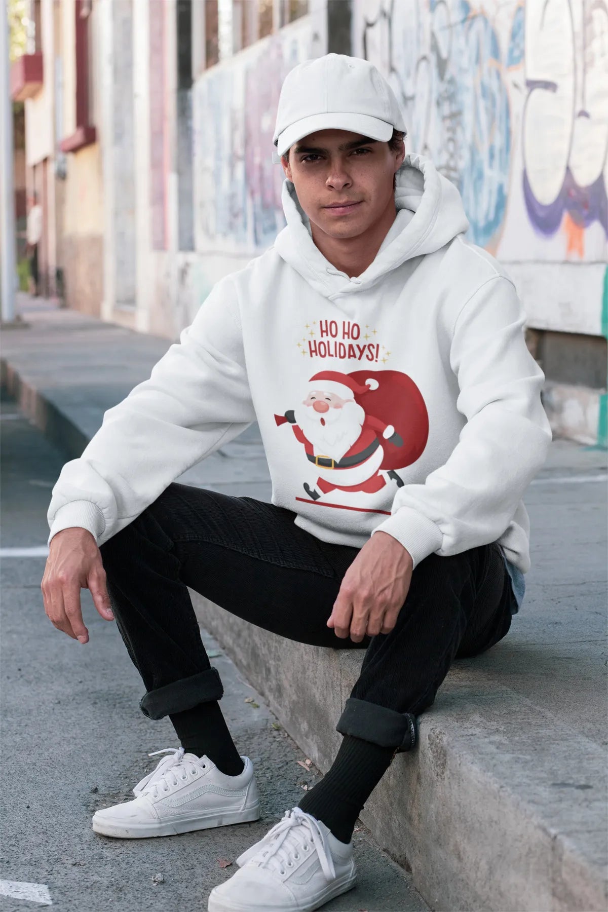 Unisex Merry Chirstmas Holidays Baskılı Oversize Kapüşonlu Sweatshirt Hoodie